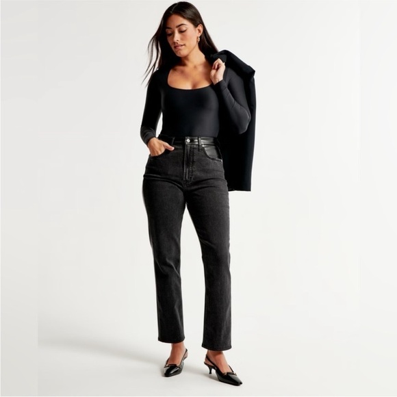ABERCROMBIE & FITCH The Ankle Straight Ultra High Rise" Mixed Fabric jean NWT - Picture 1 of 16